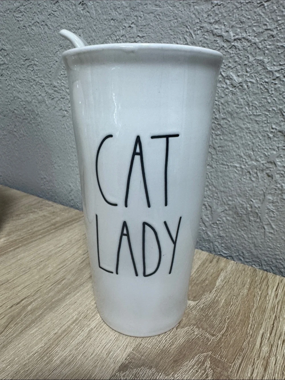 Rae Dunn Cat Lady Ceramic Travel Mug - White